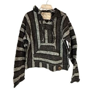 No Bad Days Baja Hoodie Large Black White Striped Pullover Surf Skater‎ Kangaroo